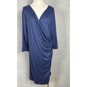 24seven Comfort Apparel Plus Size V-Neck Wrap Dress Blue 3X New With Tag's